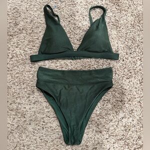 aerie Ribbed Dark Green Triangle Bikini Set